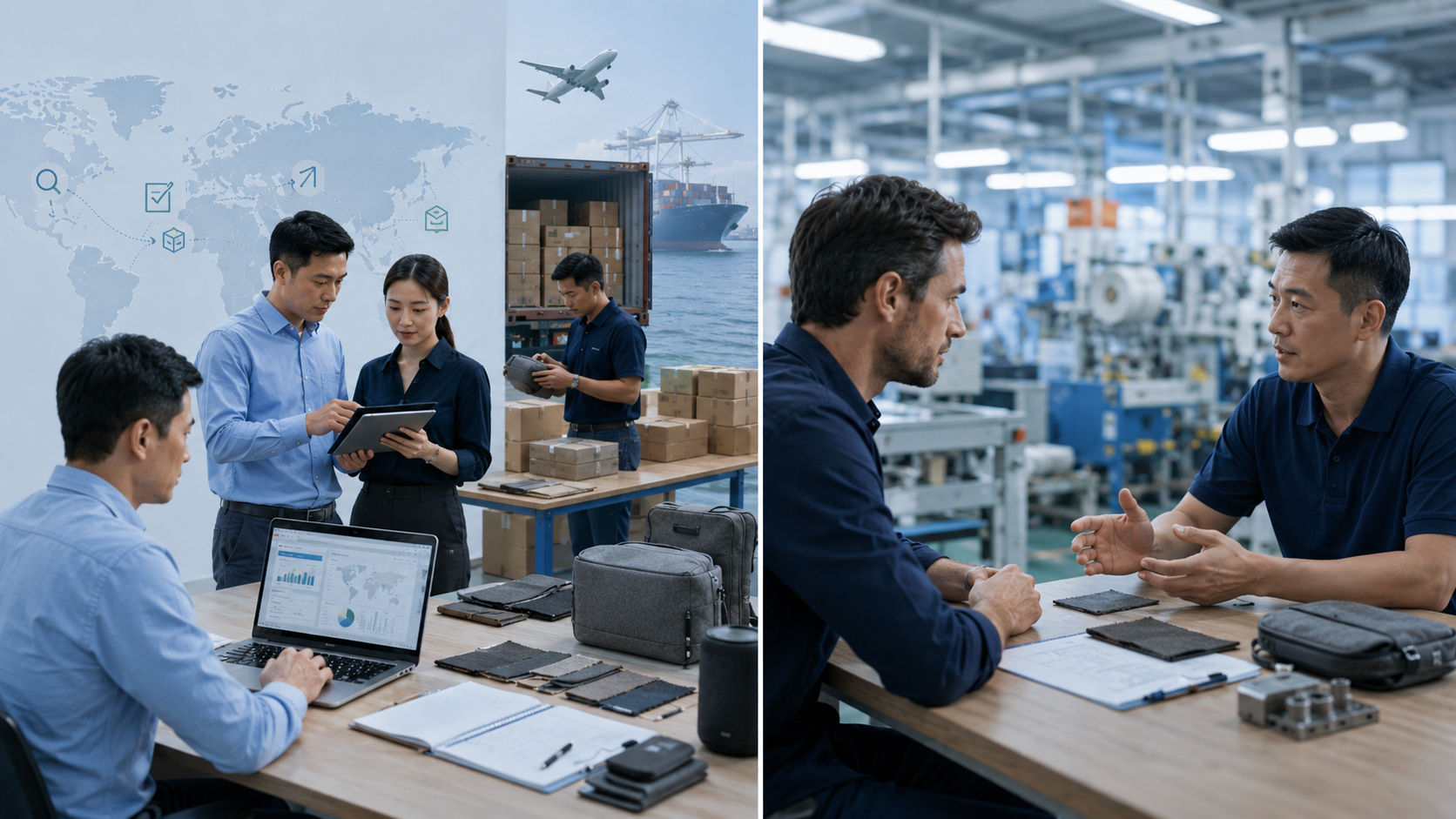 Business production discussion reviewing order details and sourcing requirements