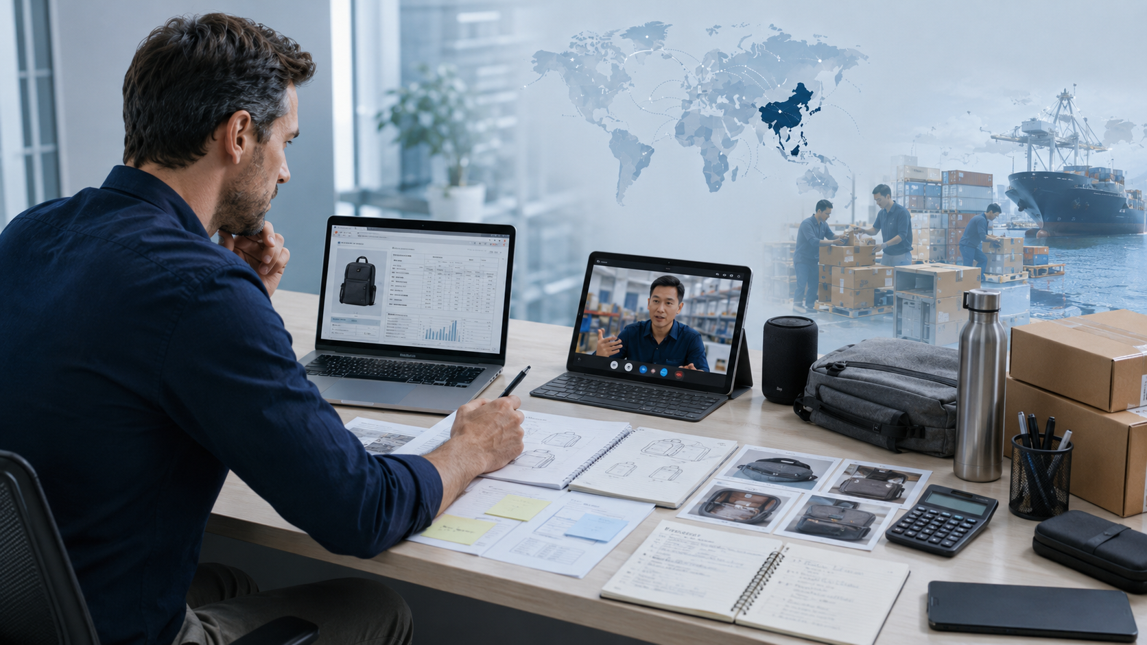 Manufacturing workflow showing production follow-up and quality coordination steps