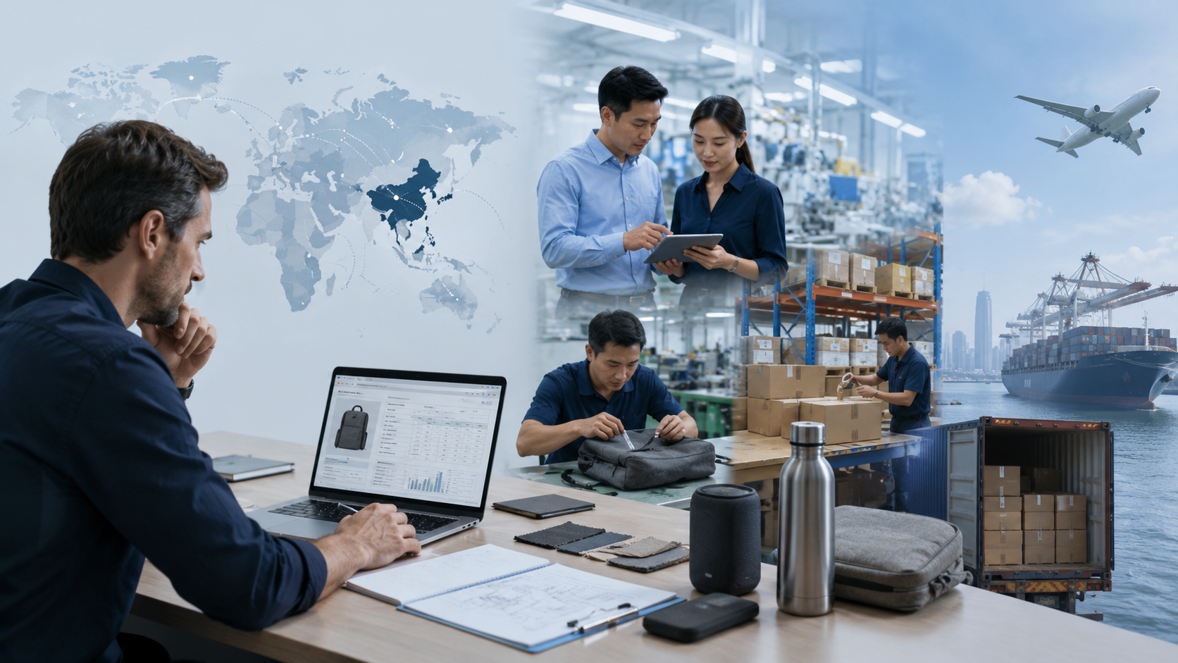 Sourcing workflow from product inquiry to production and shipping support